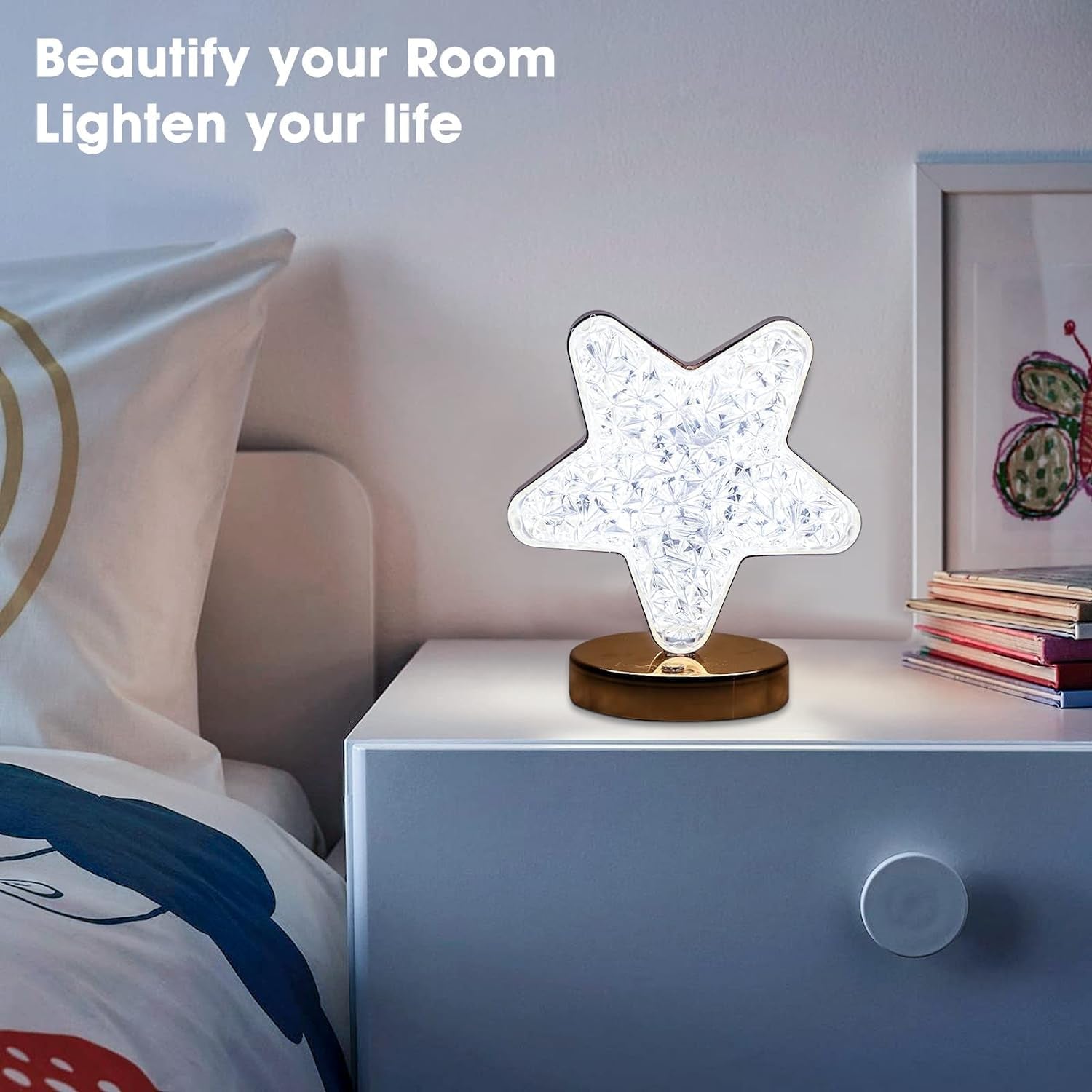 12571 Star Shape Crystal Diamond Lamp Cordless Luxury Lamp with USB Rechargeable, 3-Way Dimmable & Touch Control Decorative Nightstand Lamp for Bedroom, Living Room, Party, Restaurant Decor (1 Pc ) 12571 Star Shape Crystal Diamond Lamp Cordless Luxury Lamp with USB Rechargeable, 3-Way Dimmable & Touch Control Decorative Nightstand Lamp for Bedroom, Living Room, Party, Restaurant Decor (1 Pc )